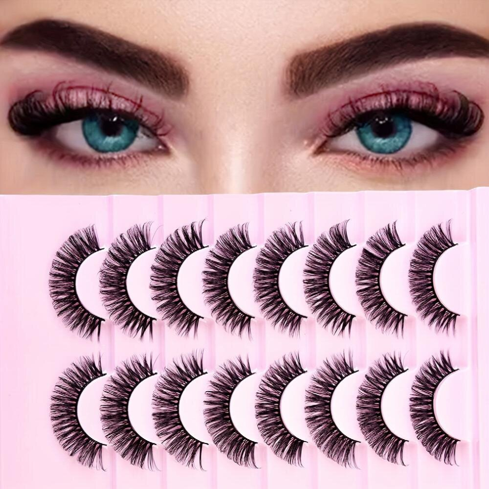 8 Pairs Fluffy False Eyelashes End Eye Elongated False Eyelashes Thick Volume Curly Lashes Natural Look