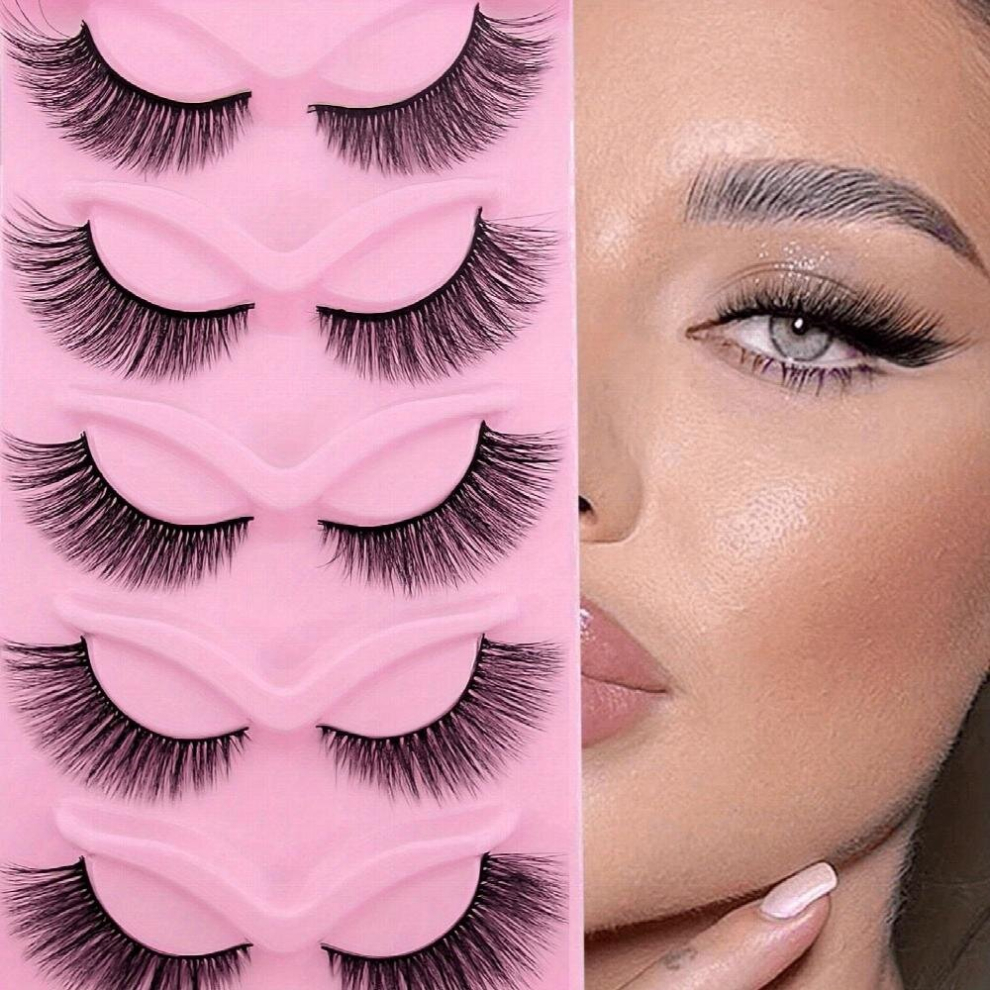 5 Pairs Cat Eye Lashes Fluffy Faux Mink False Eyelashes Wispy Charming Eye Look Makeup