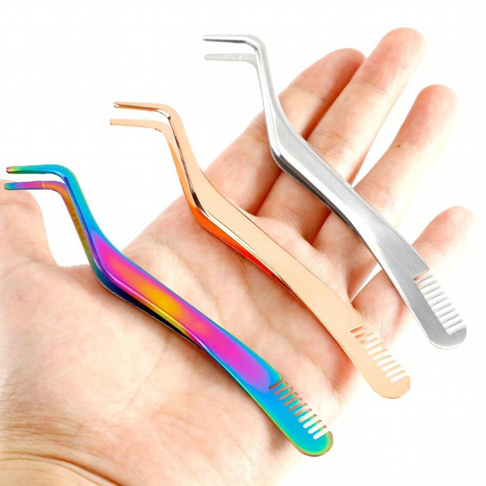 Multicoloured 3Pcs Lash Applicator Tool Eyelash Clusters Tweezers For False Lashes Curved Diy Eyelash Applicator Tweezers Cluster Lash Applicator For Lash Clusters