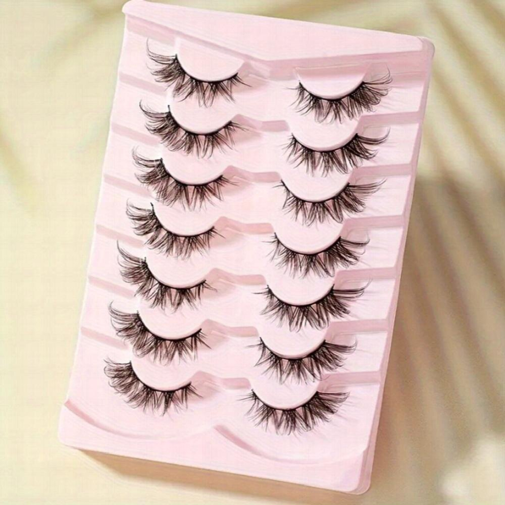 Multicoloured 7 Pairs Natural False Eyelashes 3D Faux Mink Eyelashes Volume Fluffy Curling Lashes