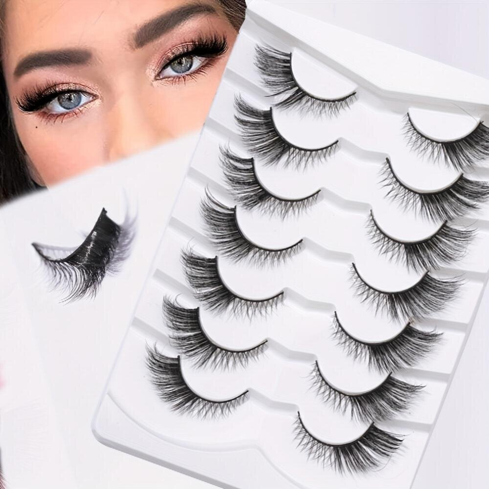 7 Pairs False Eyelashes Fluffy Cross Eye Lashes Eye End Elongated Curly Strip False Eyelashes 15mm