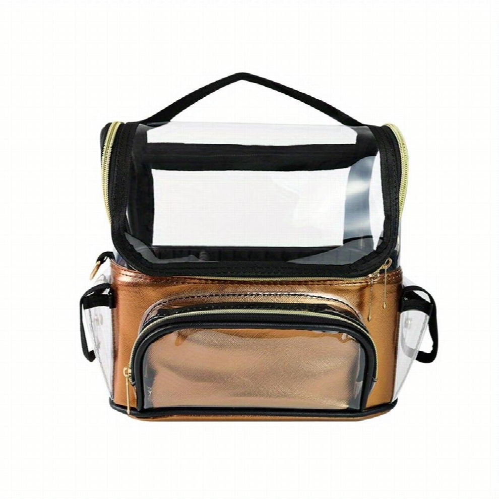 Multicoloured Pvc Clear Makeup Brush Case Stand Up Makeup Cup Makeup Brush Holder Travel Professional Cosmetic Bag Artist Storage Bag With Adjustable Divider
