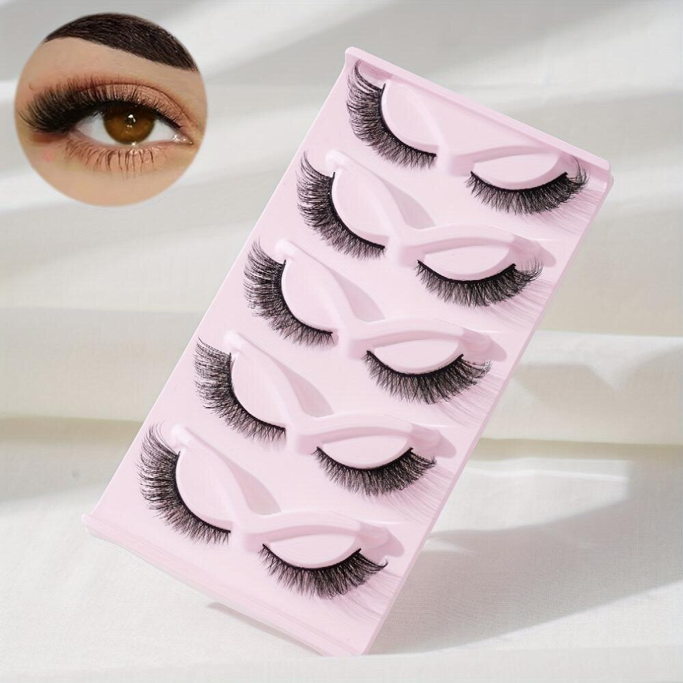 5 Pairs False Eyelashes Cat Eyes 5D Curly Thick Volume Lashes Eye Tail Elongated False Eyelashes 16mm
