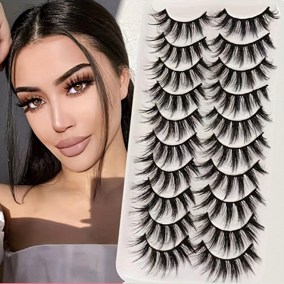 Multicoloured 10 Pairs Fluffy Mink Lashes 3D Messy Crisscross False Eyelashes Thick Volume Makeup Lashes Extension For Stage Party Wear