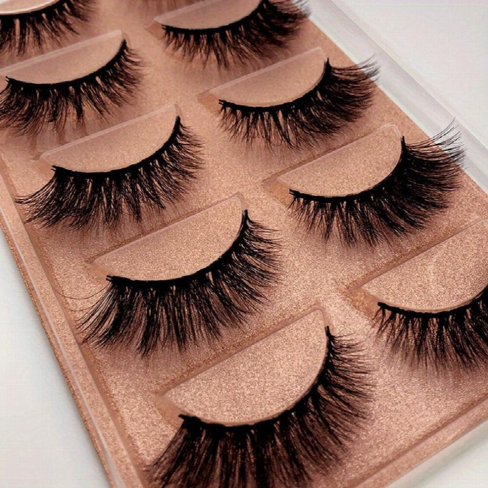 3D Mink Lashes 5 Pairs Fluffy Wispy Reusable False Eyelashes Natural Look Soft Curly Makeup Lashes With Portable Box