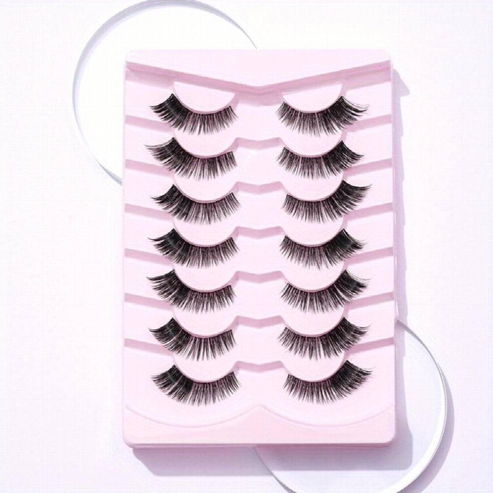 7 Pairs Thick False Eyelashes Clear Band Manga Lashes Winged End Eye Elongated Eyelashes Anime Lashes For Cosplay 14mm