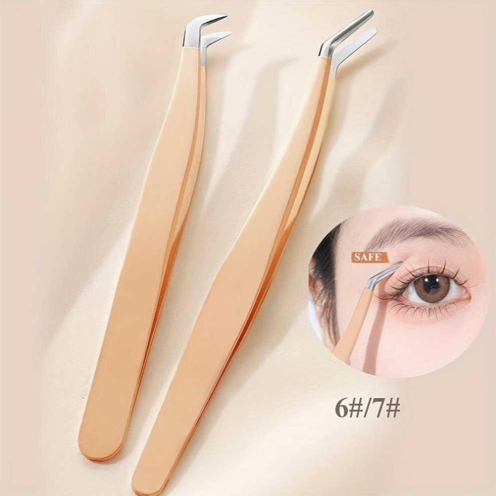 Multicoloured 2Pcs Lash Tweezers Eyelash Extension Tweezers Curved Tip Tweezers Individual Volume Eyelash Tweezers Isolation Tweezers False Lash Application Tools