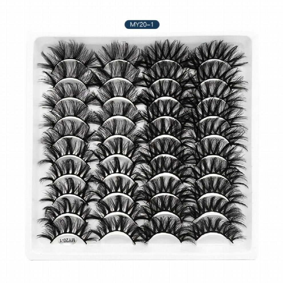 20 Pairs Fluffy Mink Lashes Thick Volume Curly False Eyelashes Dramatic Look Makeup Lashes Extension For Stage Party Easy To Apply