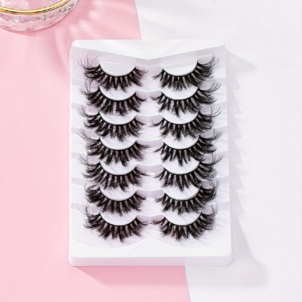 Dramatic Thick Long 6D Volume Eyelashes 7 Pairs Natural Curl 20mm Fluffy False Eyelashes End Eye Elongated Makeup Eyelashes With Fishtail