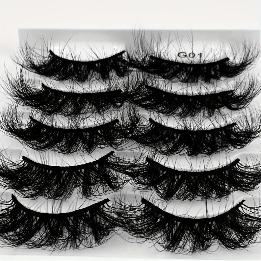 Multicoloured 5 Pairs False Eyelashes Multilayered Bushy Curling Up Lashes Messy Thick Strip False Eyelashes For Wedding Party Stage Makeup