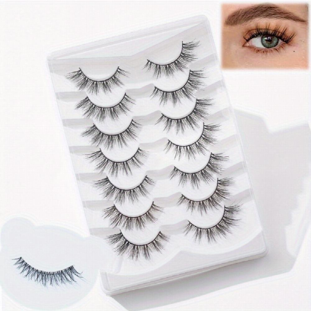 7 Pairs False Eyelashes Fishtail Style Natural Wispy Eyelashes With Cross 15mm