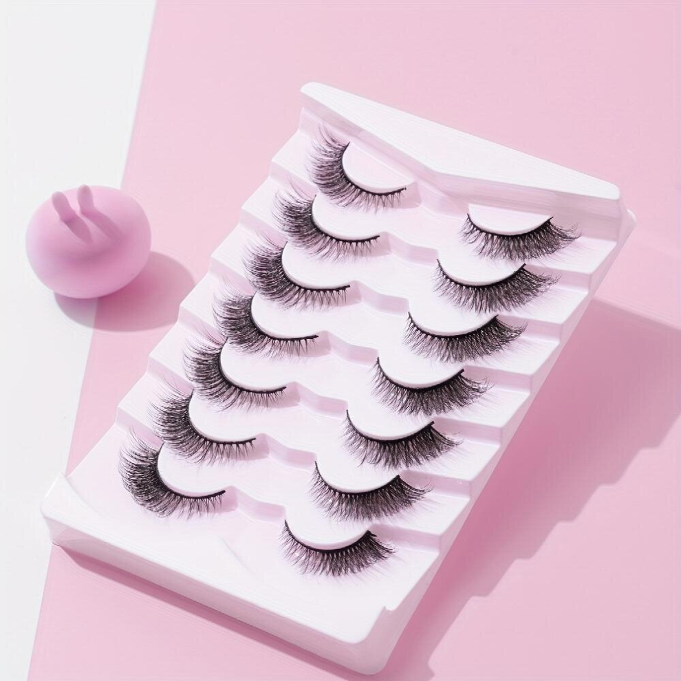 7 Pairs False Eyelashes Cat Eyes Effect Lashes 5D Curly Eyelashes Fluffy Cross False Eyelashes End Eye Elongated False Eyelashes 12mm