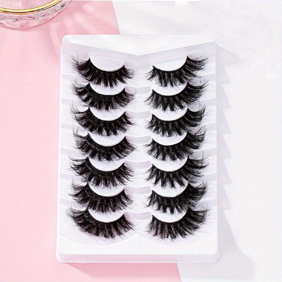 Dramatic Thick Long 6D Volume Eyelashes 7 Pairs Natural Curl 20mm Fluffy False Eyelashes layers Makeup Eyelash Fishtail Lashes Natural Extension Makeu