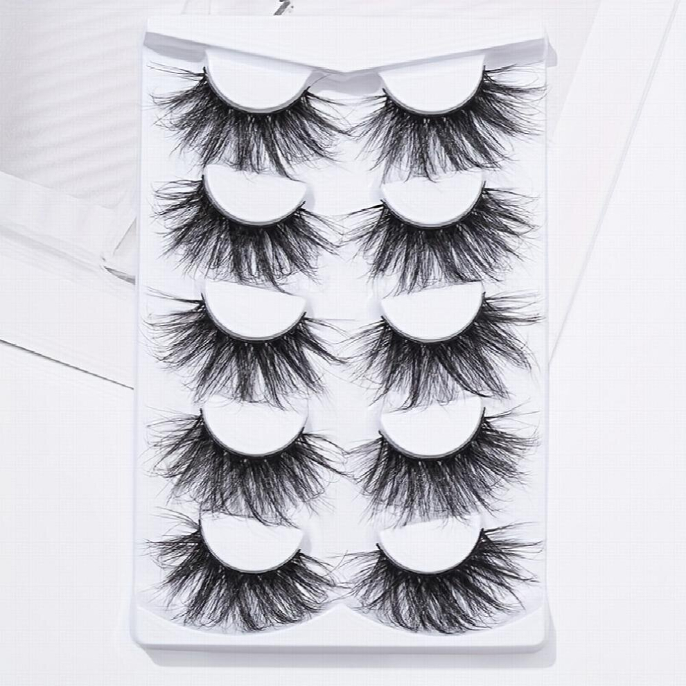 5 Pairs Pack False Eyelashes 25mm Long Fluffy Wispy Dramatic False Lashes Fishtail Style Thick Volume Cross Lashes