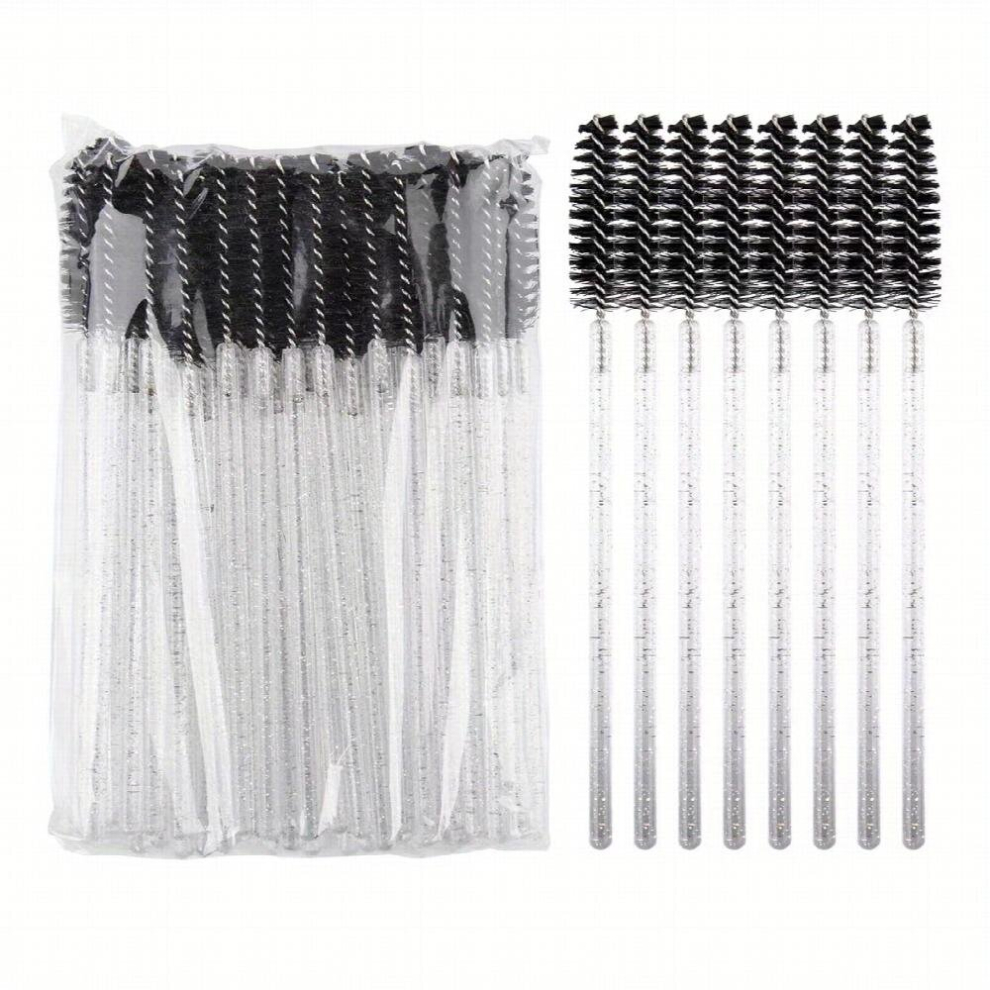 Black 50Pcs Eyelash Brushes With Spiral Mascara Wands Portable Makeup Applicator Kit For Eyelash Extensions And Eyebrow Brush