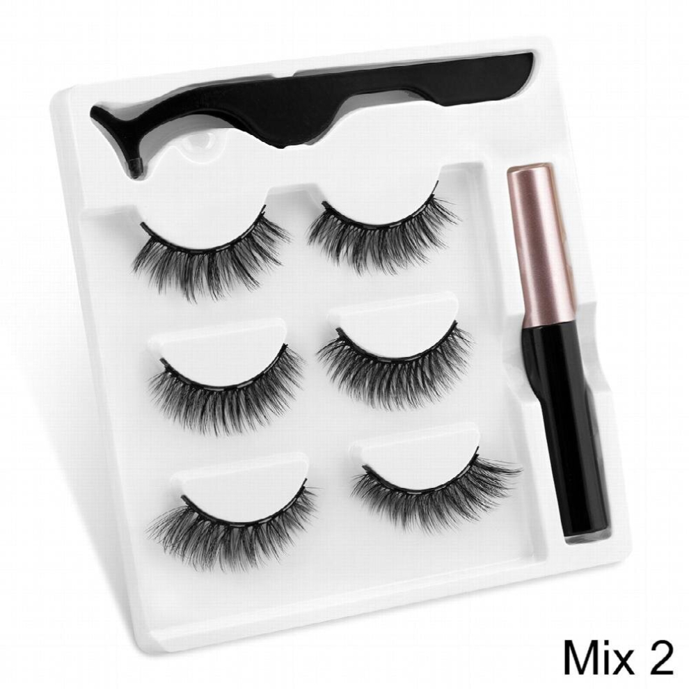 False Eyelashes Set 3 Pairs False Eyelashes Magnetic Liquid Eyeliner Tweezers Set Firm And Durable Eyelashes Makeup Set