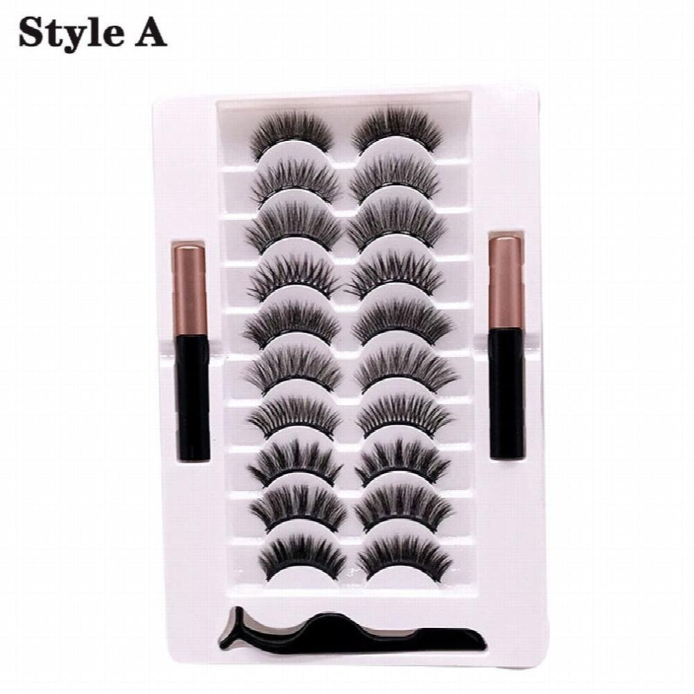 Multicoloured 10 Pairs Natural Looking Magnetic Eyelash Kits With Tweezers Self Adhesive And Reusable