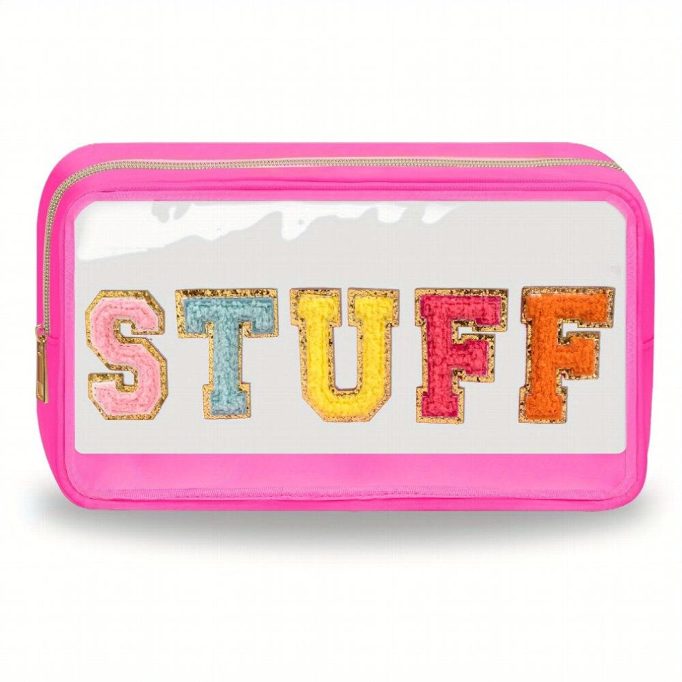 Chenille Letter Clear Makeup Bags Stuff Pouch Preppy Patch Makeup Bag With Zipper Transparent PVC & Nylon Waterproof Portable Glitter Cosmetic Bag Tra