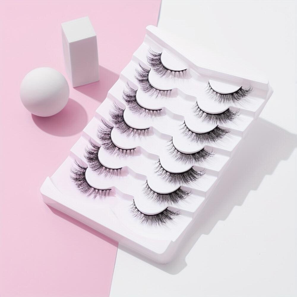 7 Pairs False Eyelashes Cat Eyes Look 5D Curly Lashes End Eye Elongated Fluffy Cross False Eyelashes 14mm
