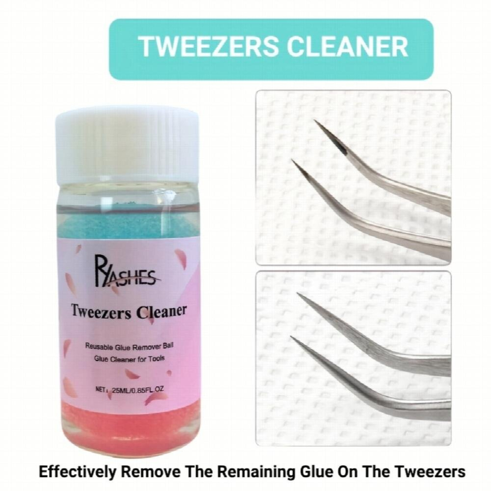 Tweezers Cleaner Glue Cleaner Lash Tweezers Cleaning Tool For Eyelash Glue Remover Liquid Glue Cleaner Reusable Glue Remover Ball 2 Sponge Balls Bottl