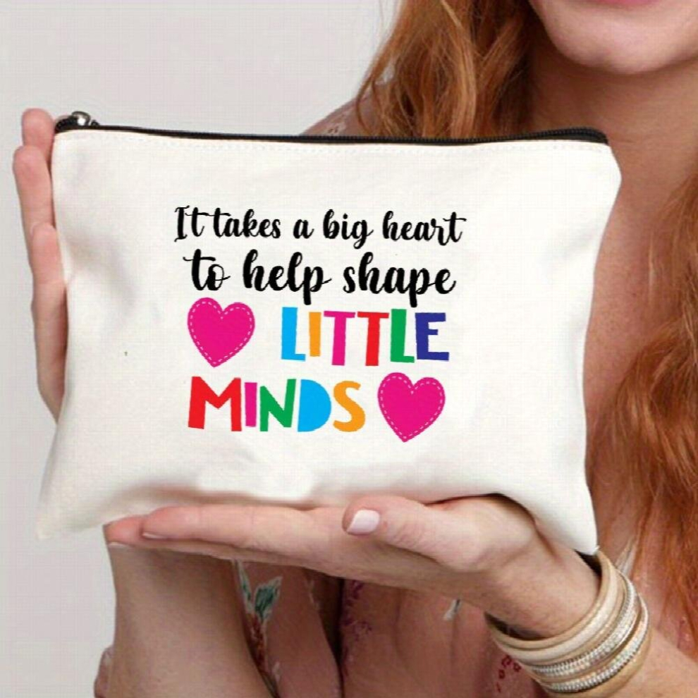 Big Heart Little Minds Teachers Rainbow Cosmetic Bag Thank You Teacher Makeup Bag Storage Bag Purse Zipper Pouches Perfect Gift for Teacher Appreciat
