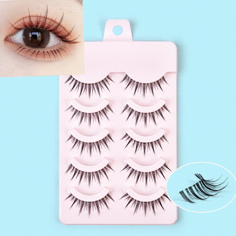 Black 5 Pairs Spiky Manga Lashes Crisscross Style Natural Wispy Anime Lashes Cosplay False Eyelashes