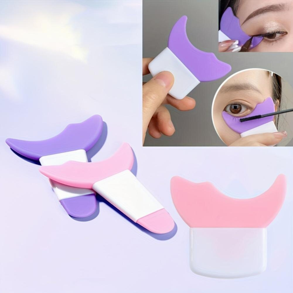 Multicoloured 2Pcs Silicone Eyeliner Stencils Reusable Eyeliner Eyelash Lipstick Applicator Tool Mascara Shield Guard Eyeliner Stencil Eyelash Pads Tool Mascara Aid
