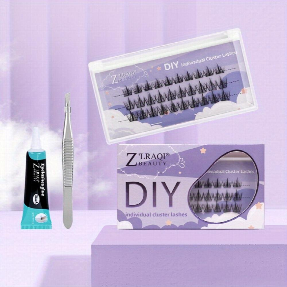 DIY Eyelash Cluster Segmented Eyelashes Extension Kit Mixed Eyelashes Strip Faux Mink D Curling Cluster Eyelash Kits With Glue Tweezers
