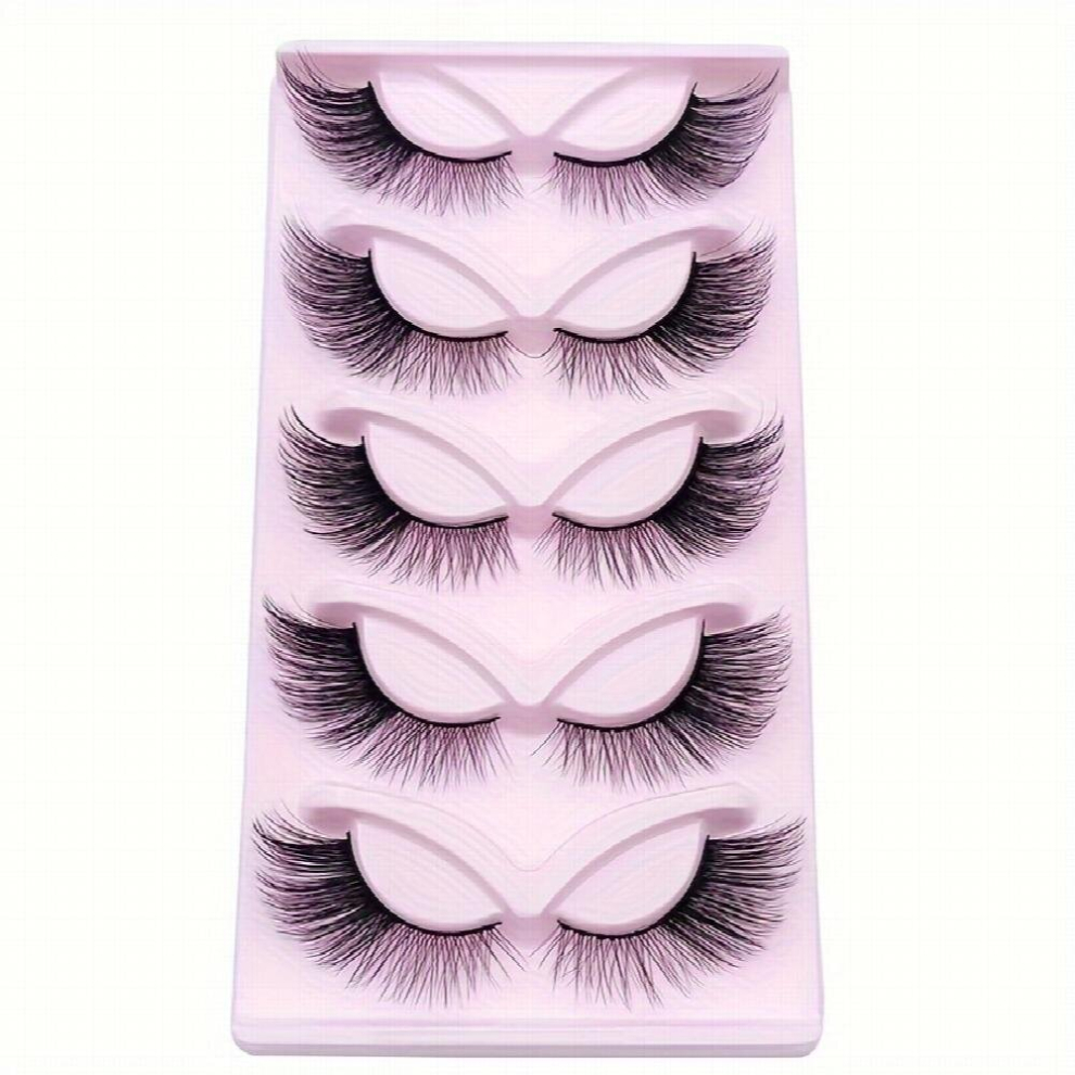 5 Pairs Fox Eye Lashes 18mm Cat Eye Natural Look False Eyelashes Wispy Fluffy Strip Lashes