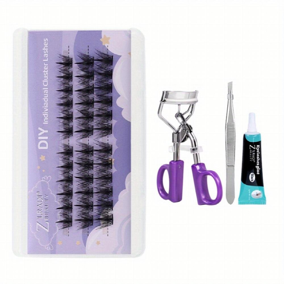 3 Rows Cluster Lashes Devil Feather Fan Flame Wheat False Eyelashes Natural Bushy Segmented Lazy Makeup With 7g Glue Tweezers Eyelash Curler