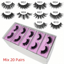 20 pairs Natural Look 3D False Eyelashes Set with Purple Glitter Long Eyelash Extension Makeup Lashes for Girls and Women Perfect Gift