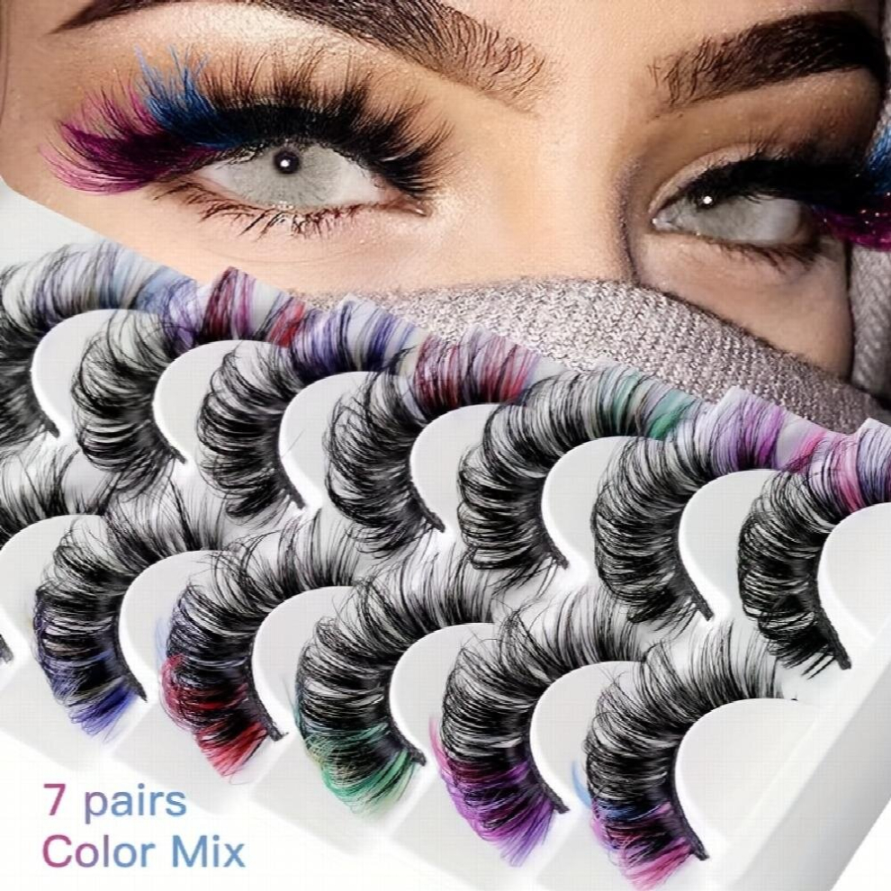 7 Pairs Colored False Eyelashes D Curl Fluffy False Lashes With Natural Volume Thick Makeup Lashes For Stage Party Halloween Cosplay
