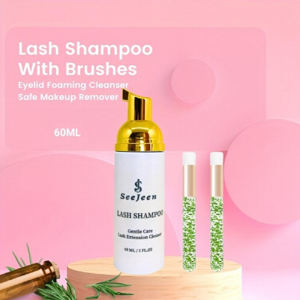 Multicoloured Lash Shampoo 60Ml Eyelash Cleanser 2 Pieces Eyelash Shampoo Brushes For Eyelash Extension Eyelid Foaming Cleanser Wash For Extensions & Natural Lashes