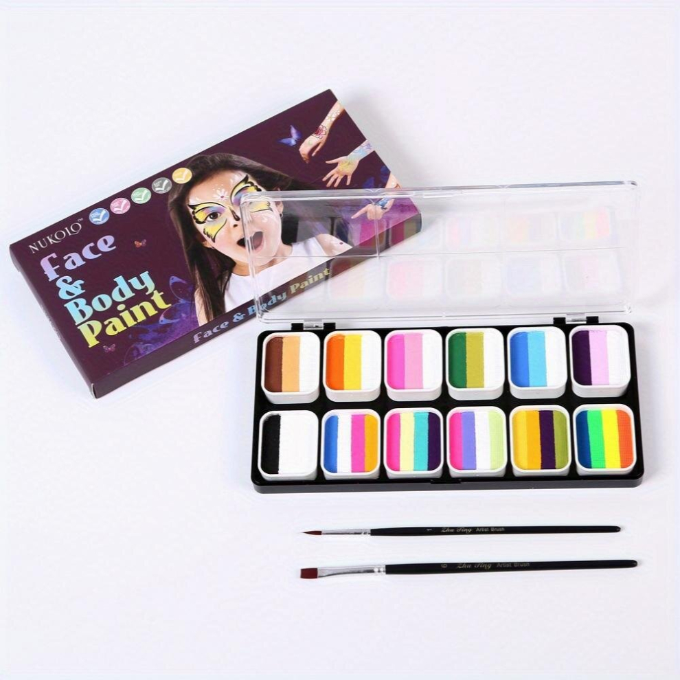 Multicoloured 12 Colors Rainbow Strip Palette Body Paint Pigment Washable Stage Makeup Painting Paste Halloween Makeup