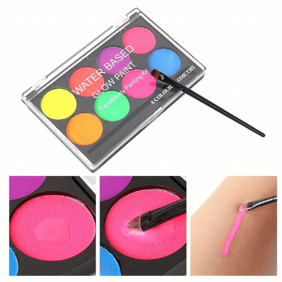 Glow UV Light Face Paint 8 Bright Colors Neon Fluorescent Body Paint Palette Water Activated Eyeliner Water Based Makeup Glow In The Dark Halloween Wa