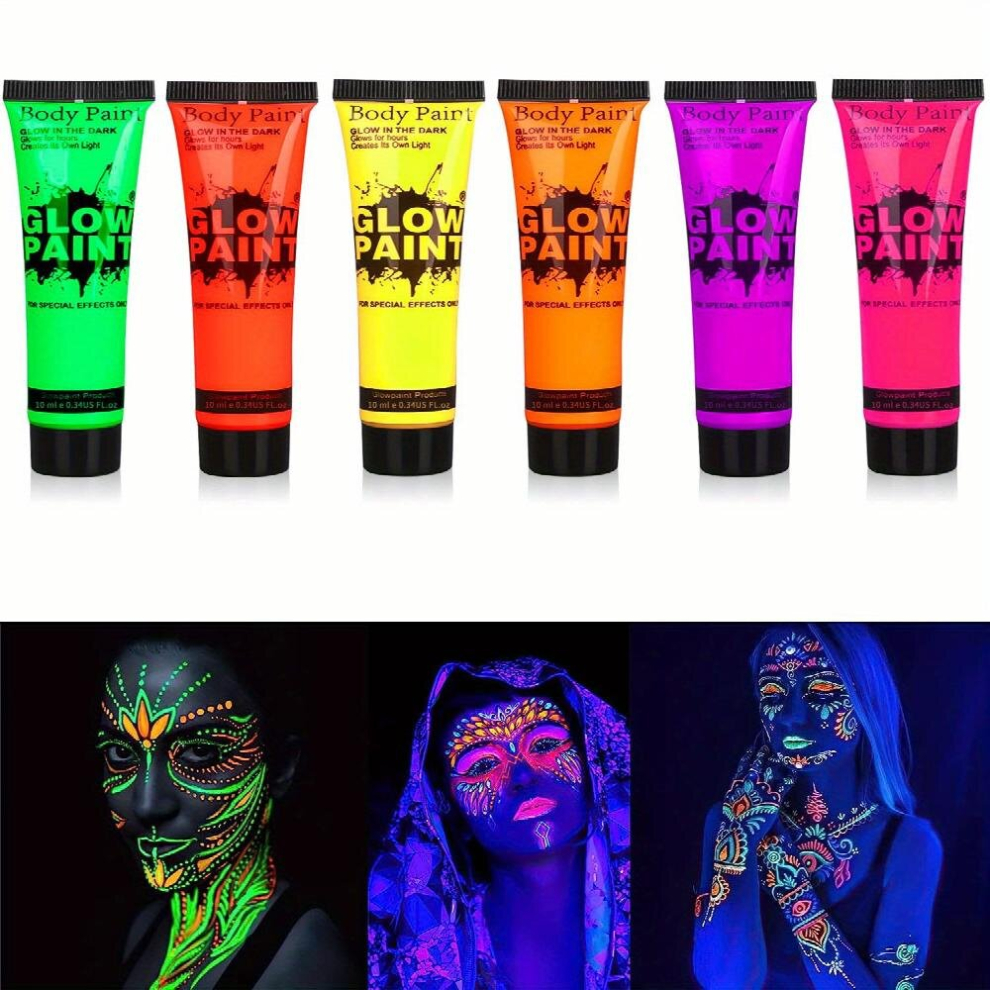 Multicoloured Uv Body Paint Set 6 Tubes Set 10Ml 0 34Oz Uv Neon Face & Body Paint Neon Fluorescent Uv Blacklight Glow Safe Non Toxic Bodypaint For Halloween Makeup