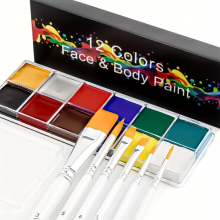 Based Face Paint Kit Professional Face And Body Paint 12 Colors Face Painting Makeup Palette With 6 Brushes Non Toxic Safe For Halloween Cosplay SFX P