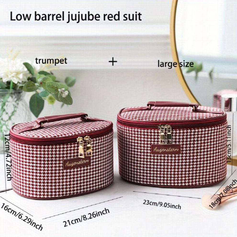 Houndstooth Makeup Bag Travel Case Large Capacity Toiletry Bag With Handle & Makeup Brush Holder Travel Organizer Great Gift For Girls And Women