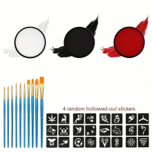 Water soluble Face Paint Set 10 Brushes 3pcs 30g Face Paint 4 Sheets Hollow Stickers Suitable For Halloween Parties And Cosplay