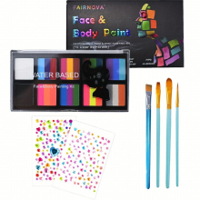 Professional Face Paint Makeup Split Cake Palette 10 10gm Water Activated Rainbow Body & Face Paint Kit With 4 Brushes For Adults