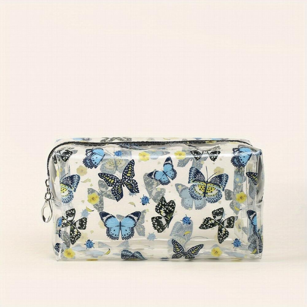 Butterfly Pattern Clear Makeup Bag Travel Portable PVC Waterproof Cosmetic Bag Small Makeup Pouch Toiletry Bag Holiday Gift For Women