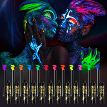 12 Colors Bright UV Blacklight Glow Face Paint Neon Makeup Fluorescent Luminous Face Paint Kit Halloween Makeup Water Reactive Face Paint Crayons Safe