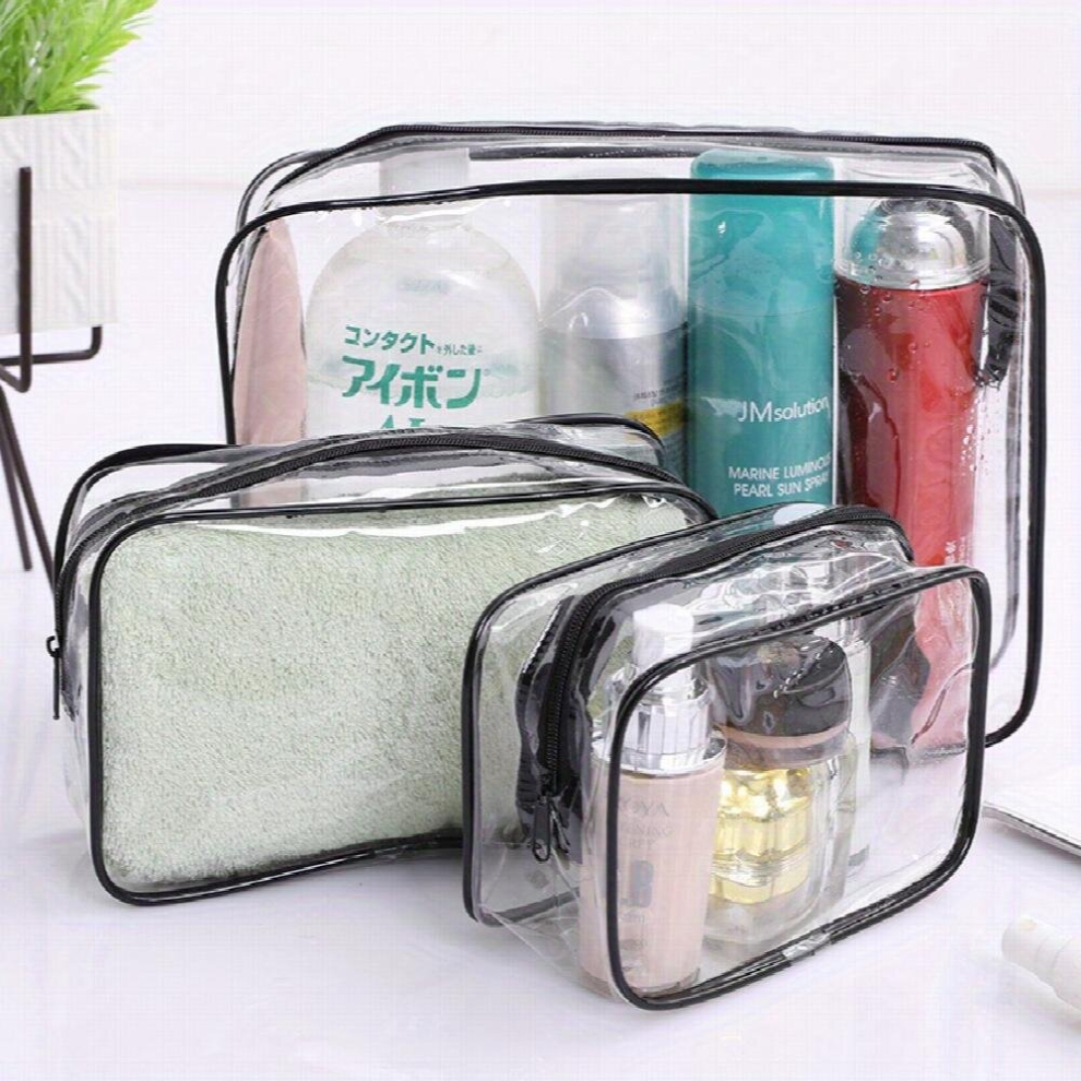 3pcs Portable Clear Makeup Bag With Zipper PVC Waterproof Transparent Travel Storage Pouch Cosmetic Toiletry Bag Mothers Gift For Mom