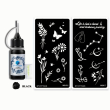 2 Hollow Out Templates With 1 Dye Cream Flowers And Butterflies Word Pattern Semi permanent Men And Women Can Use Finger Wrist Body Waterproof Simulat