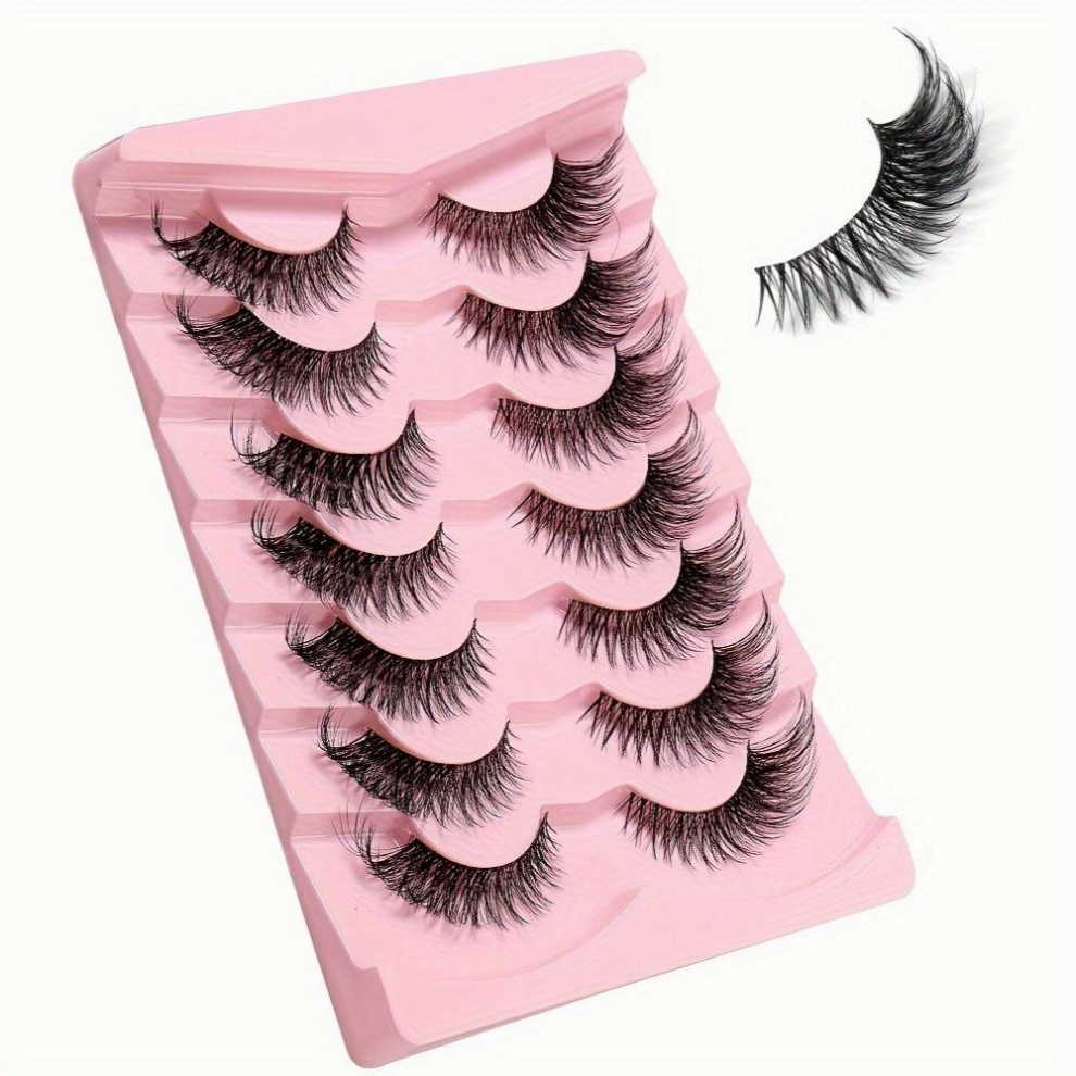 7 Pairs False Eyelashes Fox Cat Eye Effect Eyelashes Naturally Thick Curly Eyelashes