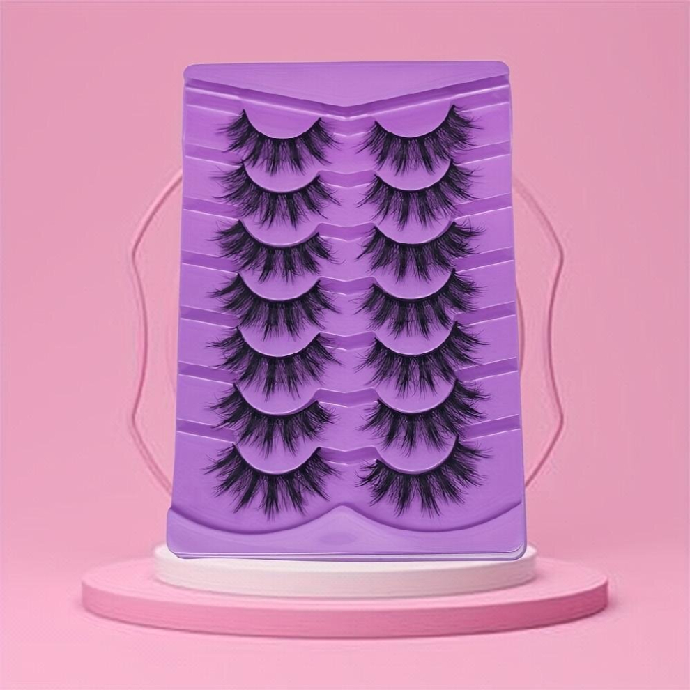Multicoloured 7 Pairs Fluffy False Eyelashes Strip False Eyelashes Faux Mink False Eyelashes Fluffy Volume Eyelashes Thick Volume False Eyelashes 8D Dramatic False