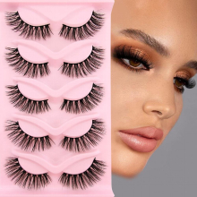 5 Pairs Full Strip False Lashes 16mm Fluffy Volume Lashes Faux Mink Eyelashes Natural Look Eyelashes Strip False Lashes