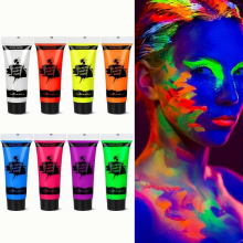 8 Pcs Glow In The Dark Body And Face Paint Blacklight Neon Body Paint Washable Quicker Dry Fluorescent Face & Body Makeup For Party Supplies Halloween