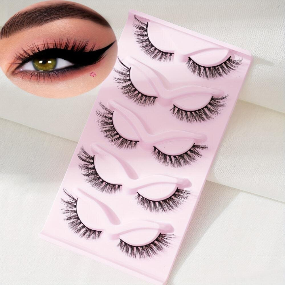 5 Pairs Full Strip False Eyelashes 15mm Fishtail Lashes Cat Tail Naturally Curled And Lengthened At The End