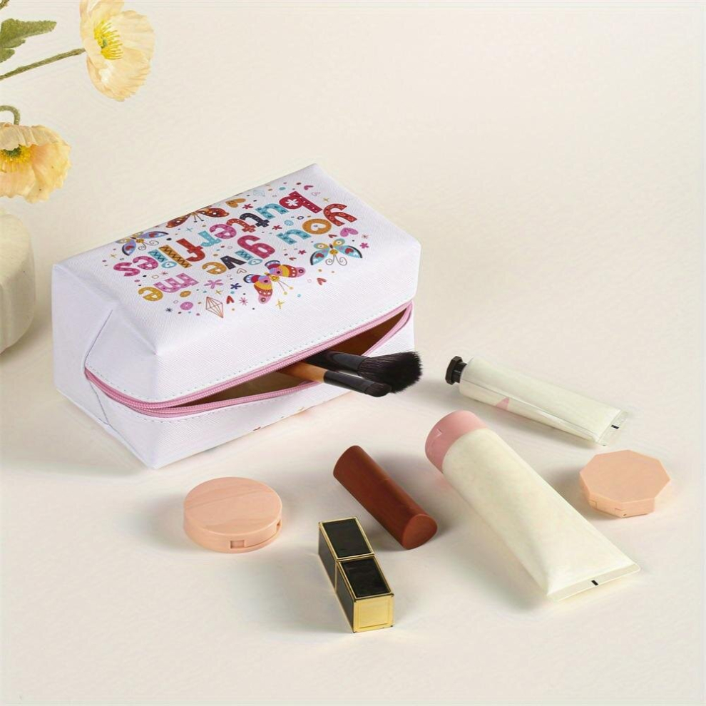 Butterfly Pattern Square PU Makeup Bag Zipper Creative Roomy Makeup Pouch Travel Portable Makeup Accessories Organizer Female Gift